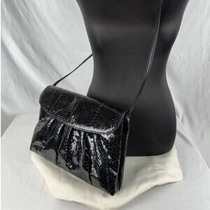 Vintage Jacomo of Paris Crossbody Clutch Purse Black Patent Snakeskin Leather